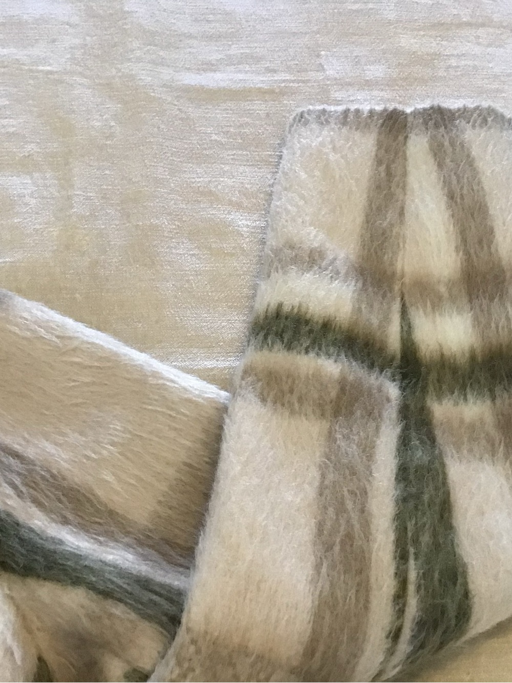 Cozy Plaid Belted Mohair-Blend Coat in Cream & Olive - Picture 12 of 12